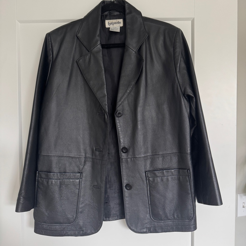 90’s Black Leather Blazer Jacket – Women’s Size 6 (S)